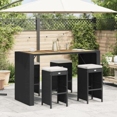 Scaune de bar pentru grădină, cu perne, 4 buc. negru, poliratan GartenMobel Dekor
