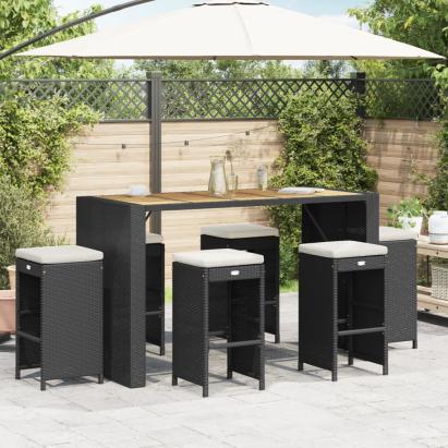 Scaune de bar pentru grădină, cu perne, 6 buc. negru, poliratan GartenMobel Dekor