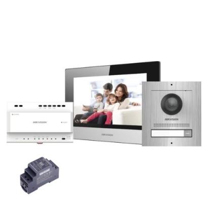 Kit videointerfon 1 familie, 2 fire, 2MP, microfon, intrare alarma, LCD  7 inch - Hikvision DS-KIS702/S SafetyGuard Surveillance