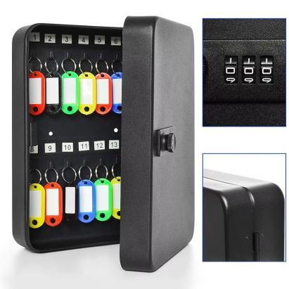 Cutie metalica cu cifru pentru depozitare chei, fixare perete, 48 brelocuri, 25x20x7.5 cm, negru MultiMark GlobalProd