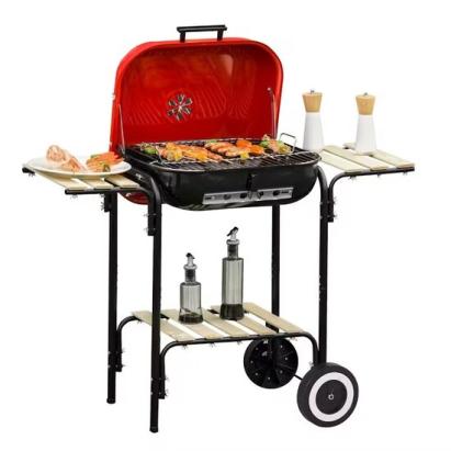 Gratar gradina cu carbuni, grill dreptunghiular, cu roti, capac, rafturi, 43 cm, 98x49x81 cm GartenVIP DiyLine