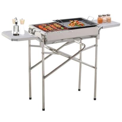 Gratar gradina/camping cu carbuni, portabil, grill dreptunghiular, cu suport condimente, structura inox, 104x30x68 cm GartenVIP DiyLine