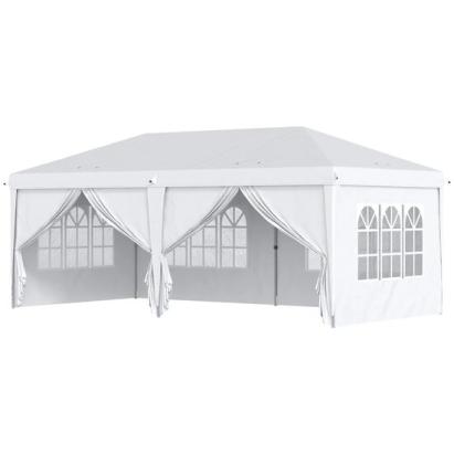 Pavilion pentru gradina/comercial, cadru metalic, material Oxford, 6 pereti, pliabil, alb, 5.85x2.95x2.70 m GartenVIP DiyLine