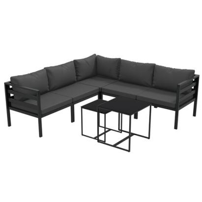 Set mobilier gradina/terasa, gri, 1 masa din 2 piese, 1 canapea din 5 piese, Lyndsey GartenVIP DiyLine