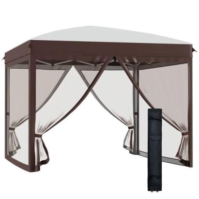 Pavilion/foisor pentru gradina/terasa, cadru metalic, cu plasa pentru insecte, inaltime ajustabila, maro, 3x3x2.7 m GartenVIP DiyLine