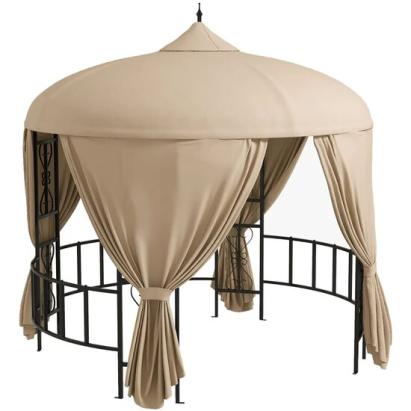 Pavilion/foisor pentru gradina/terasa, rotund, stil gazebo, cadru metalic, cu perdele, bej, 3x2.85 m GartenVIP DiyLine