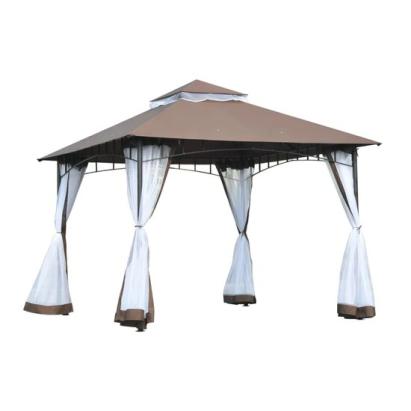 Pavilion/foisor pentru gradina/terasa, cadru metalic, cu plasa pentru insecte, maro si alb, 2.95x2.95x2.7 m GartenVIP DiyLine