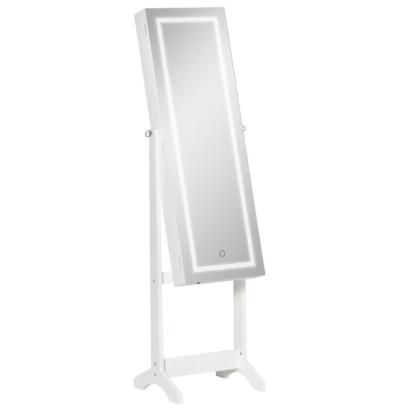 Cabinet bijuterii cu oglinda si iluminare LED, MDF, raft interior, alb, 46x36.5x151.5 cm GartenVIP DiyLine