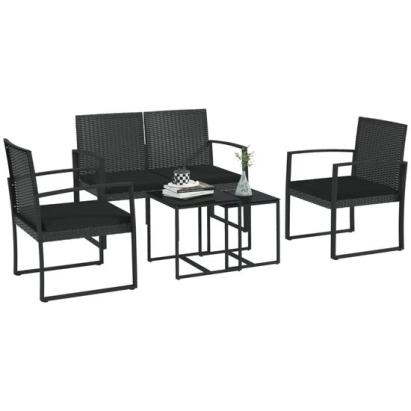 Set mobilier gradina/terasa, negru, ratan sintetic, 1 masa din 2 piese, 2 scaune, 1 canapea, Amaris GartenVIP DiyLine