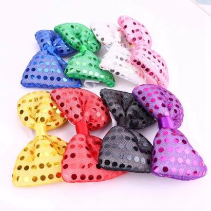 Papion luminos led rgb, accesoriu party, cu paiete, 3 moduri iluminare, material textil culoare negru MultiMark GlobalProd
