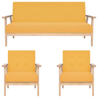 Set de canapele, 3 piese, galben, material textil GartenMobel Dekor