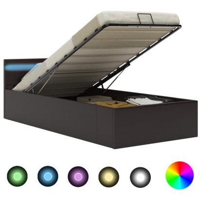 Cadru pat hidraulic cu ladă LED gri 90x200 cm piele ecologică  GartenMobel Dekor