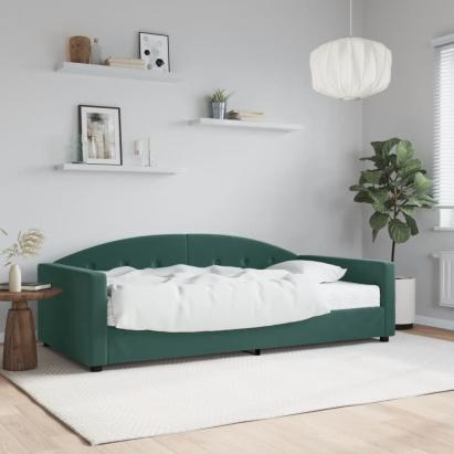 Pat de zi cu saltea, verde închis, 100x200 cm, catifea GartenMobel Dekor