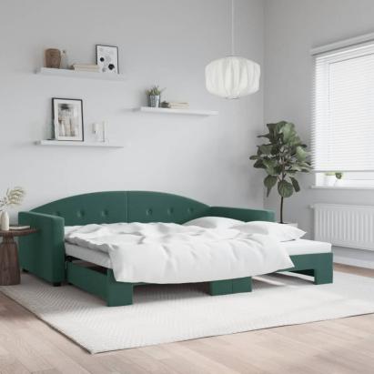 Pat de zi cu extensie, verde închis, 100x200 cm, catifea GartenMobel Dekor