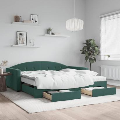 Pat de zi cu extensie și sertare verde închis 100x200cm catifea GartenMobel Dekor