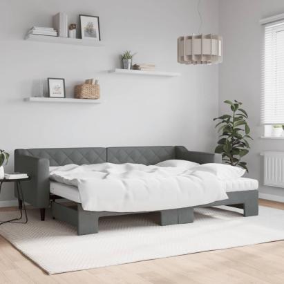 Pat de zi cu extensie și saltele, gri închis, 80x200 cm, textil GartenMobel Dekor