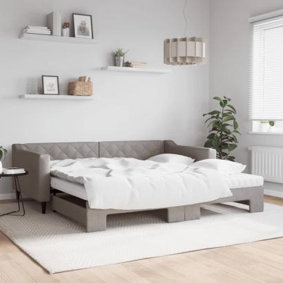 Pat de zi cu extensie și saltele, gri taupe, 100x200 cm, textil GartenMobel Dekor