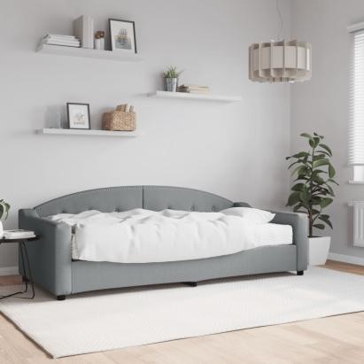 Pat de zi cu saltea, gri deschis, 90x200 cm, textil GartenMobel Dekor