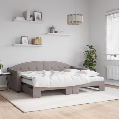Pat de zi cu extensie și saltele, gri taupe, 80x200 cm, textil GartenMobel Dekor