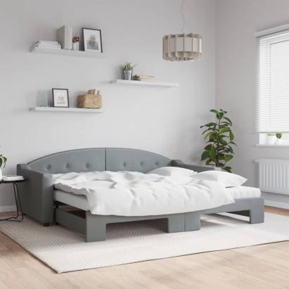 Pat de zi cu extensie și saltele, gri deschis 90x200 cm textil GartenMobel Dekor