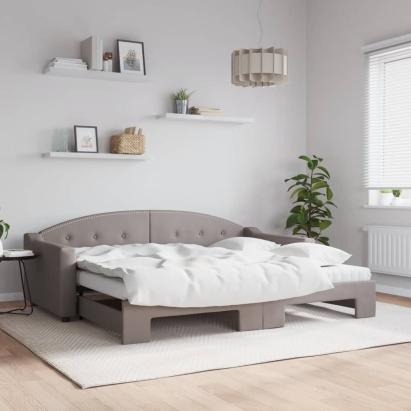 Pat de zi cu extensie și saltele, gri taupe, 90x200 cm, textil GartenMobel Dekor