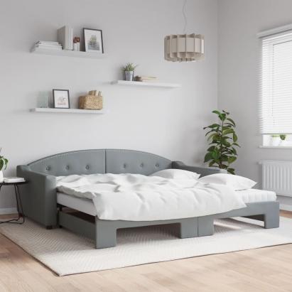 Pat de zi cu extensie și saltele, gri deschis 100x200 cm textil GartenMobel Dekor