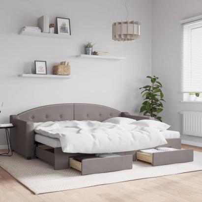 Pat de zi cu extensie și sertare, gri taupe, 80x200 cm, textil GartenMobel Dekor