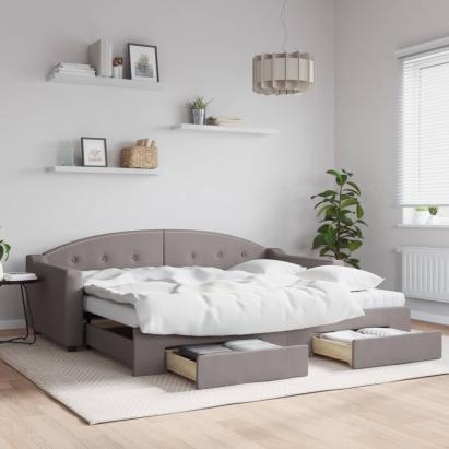 Pat de zi cu extensie și sertare, gri taupe, 90x200 cm, textil GartenMobel Dekor