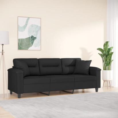 Canapea cu 3 locuri și perne, negru, 180 cm, microfibră GartenMobel Dekor
