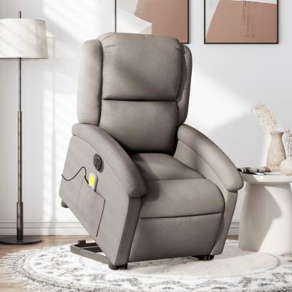 Fotoliu electric masaj rabatabil cu ridicare, gri taupe, textil GartenMobel Dekor