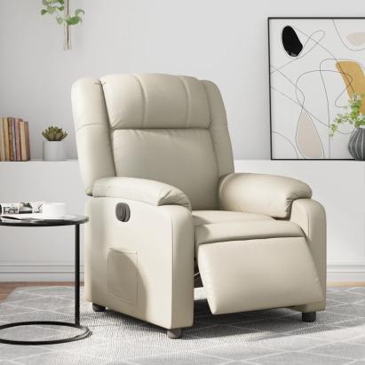 Fotoliu rabatabil electric, crem, piele ecologică GartenMobel Dekor