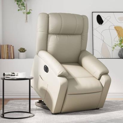 Fotoliu rabatabil electric cu ridicare, crem, piele ecologică GartenMobel Dekor