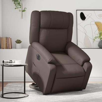 Fotoliu rabatabil electric cu ridicare, maro, piele ecologică GartenMobel Dekor