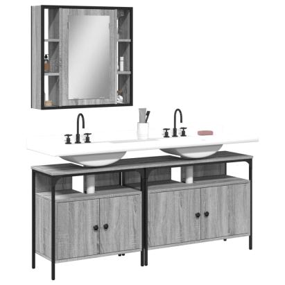 Set dulapuri de baie, 3 piese, gri sonoma, lemn prelucrat GartenMobel Dekor