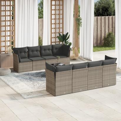 Set canapele de grădină, 9 piese, cu perne, gri, poliratan GartenMobel Dekor