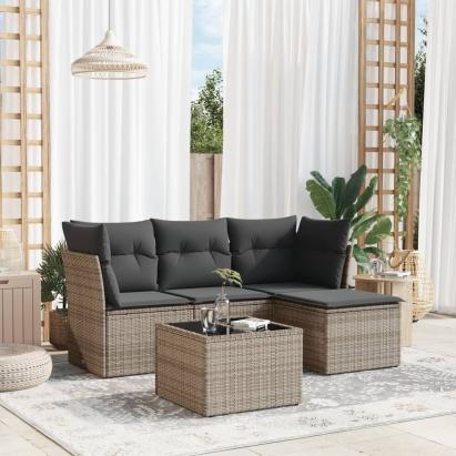 Set canapea de grădină cu perne, 5 piese, gri, poliratan GartenMobel Dekor