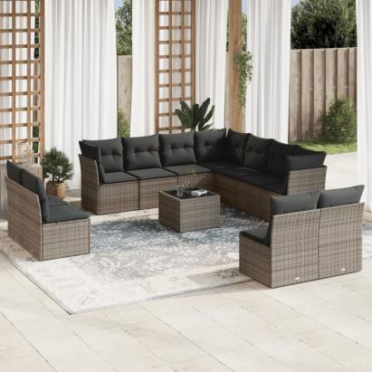 Set canapea de grădină cu perne, 12 piese, gri, poliratan GartenMobel Dekor