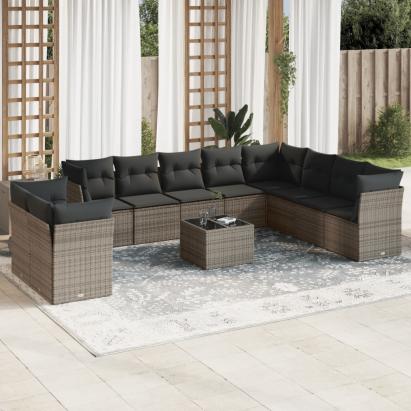 Set canapele de grădină cu perne, 11 piese, gri, poliratan GartenMobel Dekor
