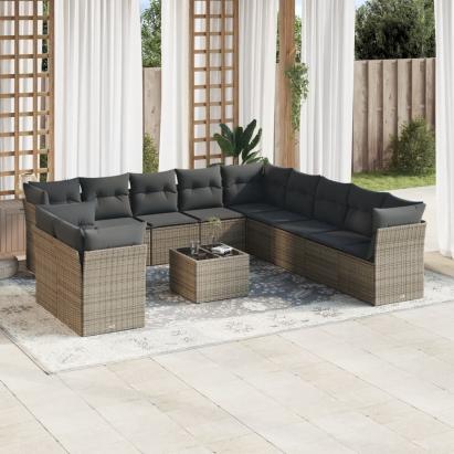 Set canapea de grădină cu perne, 12 piese, gri, poliratan GartenMobel Dekor