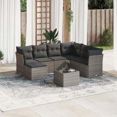 Set canapele de grădină cu perne, 8 piese, gri, poliratan GartenMobel Dekor