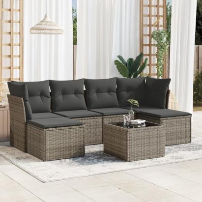 Set canapele de grădină, 7 piese, cu perne, gri, poliratan GartenMobel Dekor