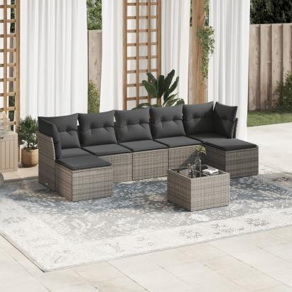 Set canapele de grădină cu perne, 8 piese, gri, poliratan GartenMobel Dekor