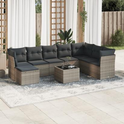 Set canapele de grădină, 9 piese, cu perne, gri, poliratan GartenMobel Dekor