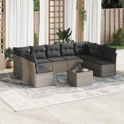 Set mobilier de grădină cu perne, 10 piese, gri, poliratan GartenMobel Dekor