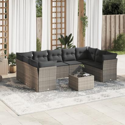 Set mobilier de grădină cu perne, 10 piese, gri, poliratan GartenMobel Dekor