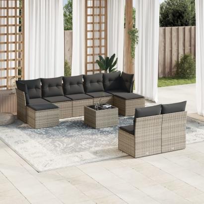 Set mobilier de grădină cu perne, 10 piese, gri, poliratan GartenMobel Dekor