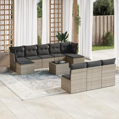 Set canapele de grădină cu perne, 11 piese, gri, poliratan GartenMobel Dekor