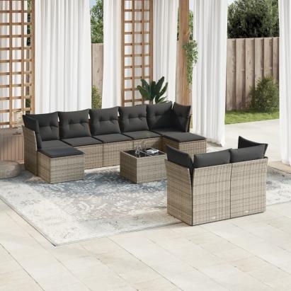 Set mobilier de grădină cu perne, 10 piese, gri, poliratan GartenMobel Dekor