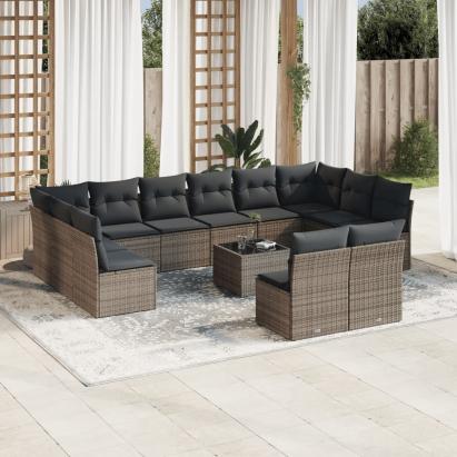 Set mobilier de grădină cu perne, 13 piese, gri, poliratan GartenMobel Dekor