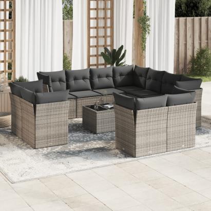 Set canapea de grădină cu perne, 12 piese, gri, poliratan GartenMobel Dekor